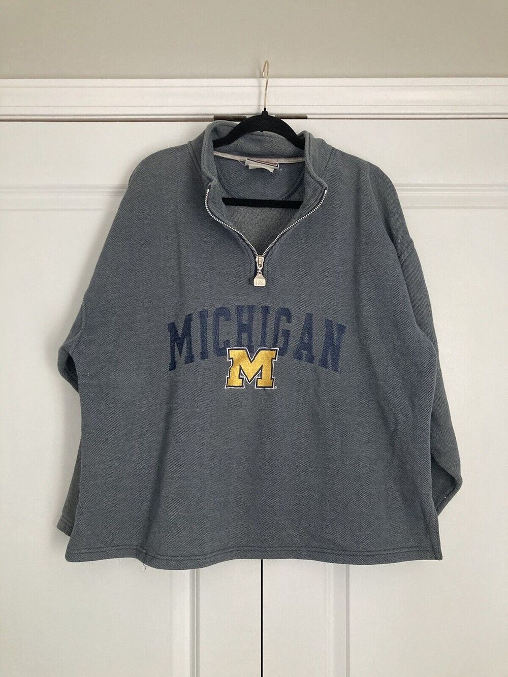 Vintage 90s Pro Player University of Michigan Embroidered 1/4 Zip Sweater Large